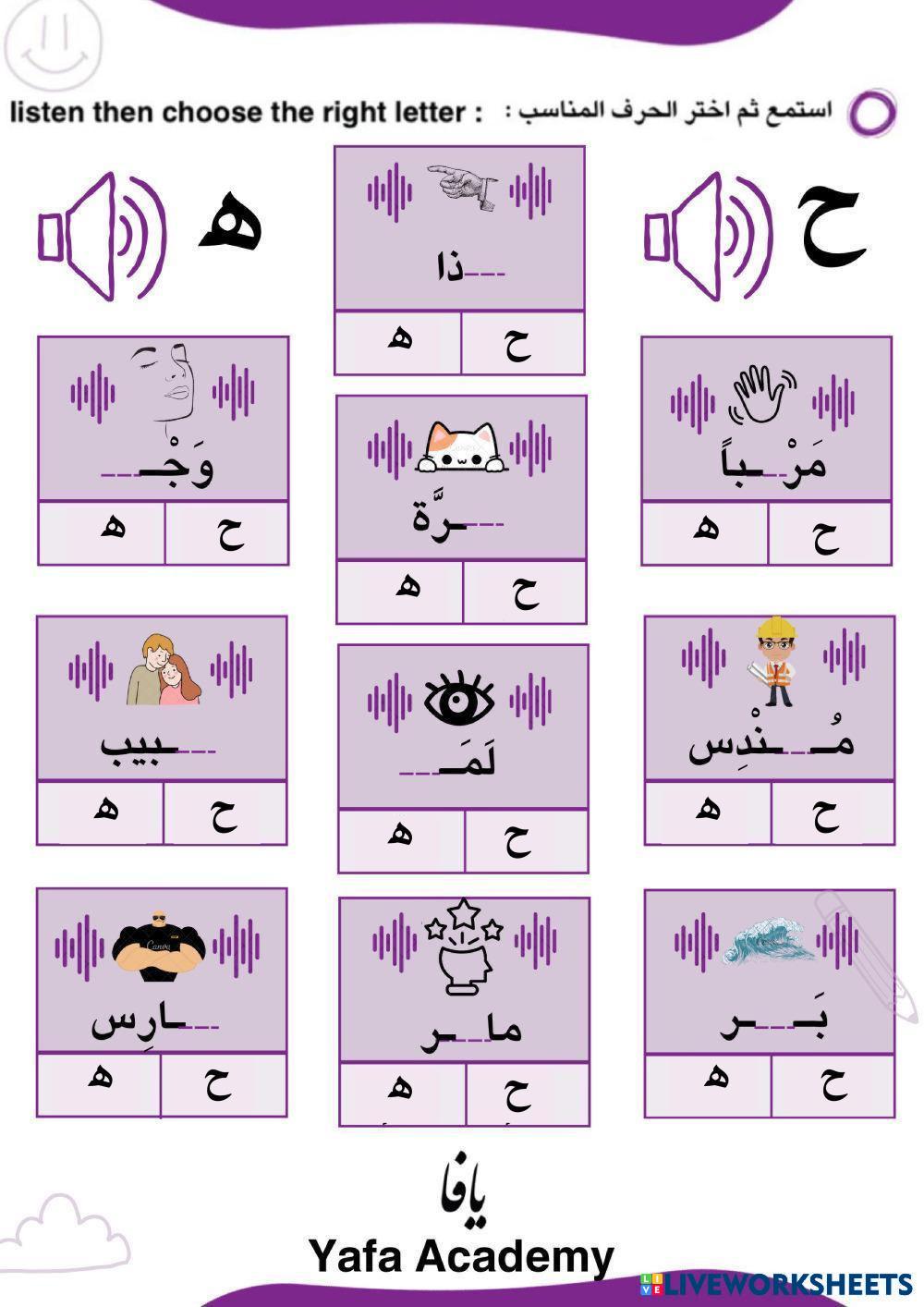 The difference between the letters  ( ح , ه )