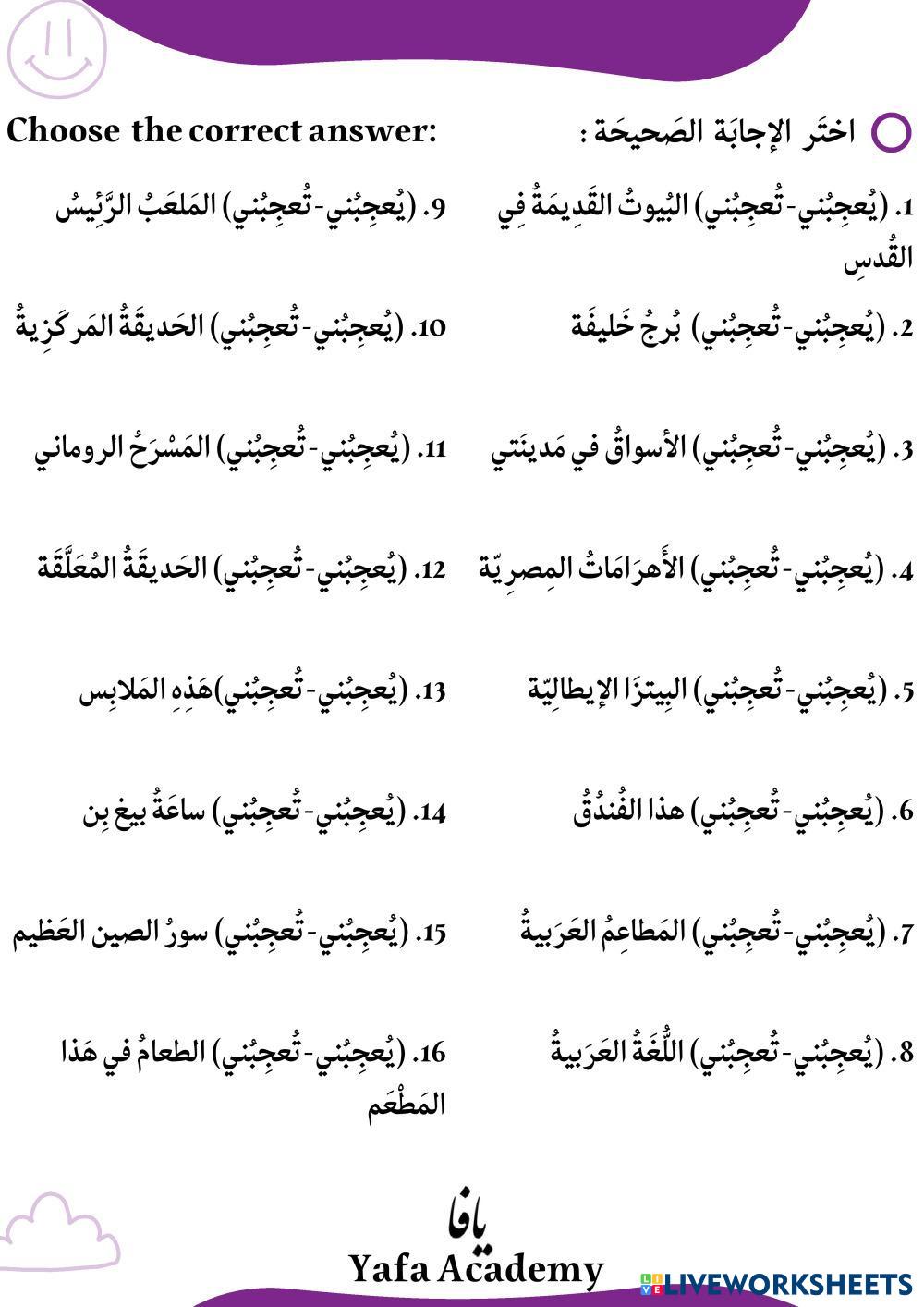 The difference between (تعجبني) and (يعجبني)